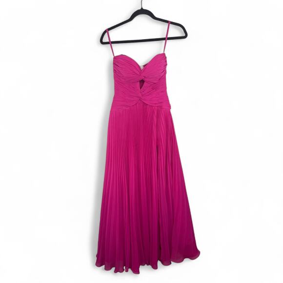 Fuchsia Strapless Pleated Evening Gown Sz XS Y2K Hot Pink Homecoming Prom Dress - Picture 6 of 10